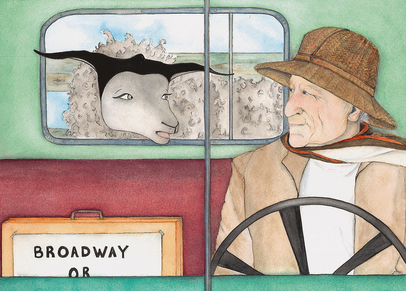 Watercolor illustration of Farmer and black sheep