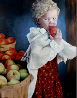 painting of young girl and apples